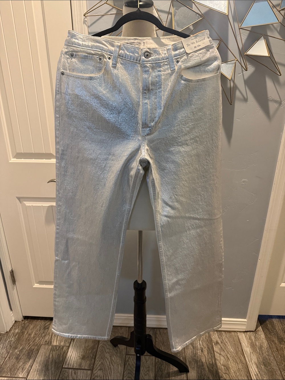 Abercrombie & Fitch Silver Metallic Relaxed Jeans
